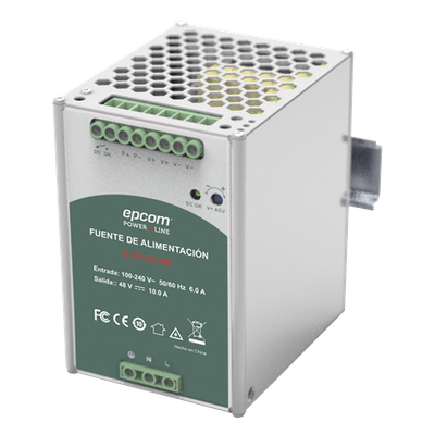 Fuente de Poder Industrial 48 Vcc @ 10A / 480W / Función relay Vcc  / Función de Conexión Paralelo / Riel Din