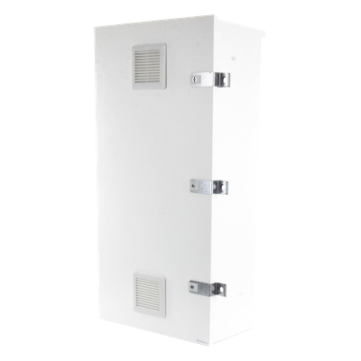 Gabinete para instalación de 3 Baterías PL110D12, Fabricado en Lámina Galvanizada, Accesorios para piso o poste (No incluidos)