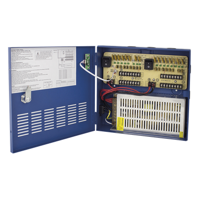 Fuente de poder profesional HEAVY DUTY de 11 - 15 Vcc @ 20 Amper, para 16 cámaras, con voltaje de entrada de: 110-220 Vca
