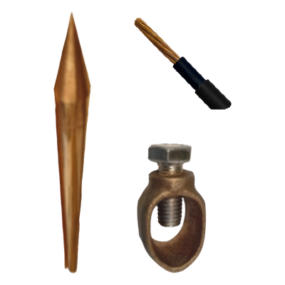 Kit Básico para Tierra Física con Varilla de  5/8" de 1.5 m de Largo, Opresor y 10 Metros de Cable Negro  6 Awg.