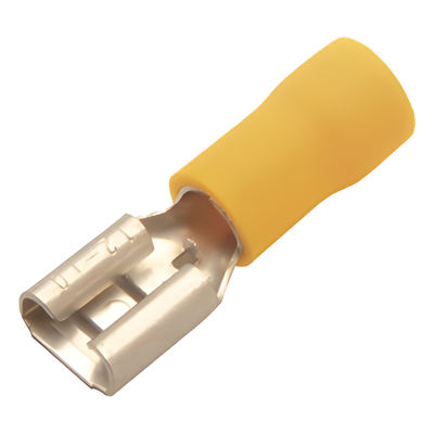 Terminal tipo hembra aislada 0.250 / 12 - 10 AWG / Amarillo / Para baterías con terminal F1 / Paquete de 25 piezas.