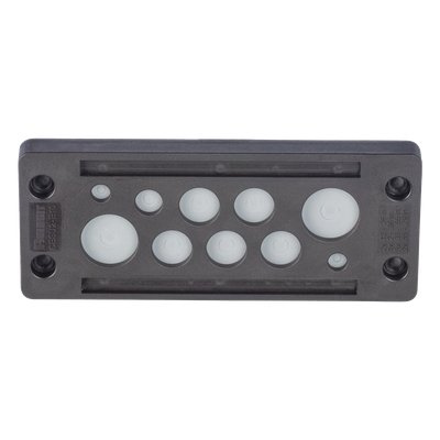 Pasacable de 10 Orificios de Marco Rectangular, IP65, 4.41" X 1.42", para Cables no Terminados, Color Negro.