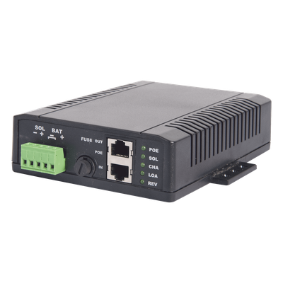 Controlador Solar POE, Entrada 12 Vcc Hasta un Panel Solar de 125 Watts, Salida PoE Pasivo en 12 Vcc Hasta 10 Watts Máximo.