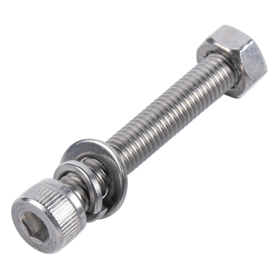 Tornillo Allen Milimétrico de Acero Inoxidable  M8-1.25 x 50/ Incluye Tuerca, Arandela Plana y Arandela Presión / Para Montajes de Módulos Solares / Bolsa con 6 piezas.