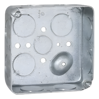 Caja Cuadrada 4 x 4"/Profundidad  1- 1/2"/ 11 Entradas de 3/4" y 1 de 1/2".
