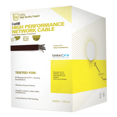 Cable Cat5e de Alto Rendimiento Certificaciones ETL, UL, de 152.5 Metros (500 Pies) de Color Blanco, para Aplicaciones en Video Vigilancia, Redes de Datos. Uso Interior.