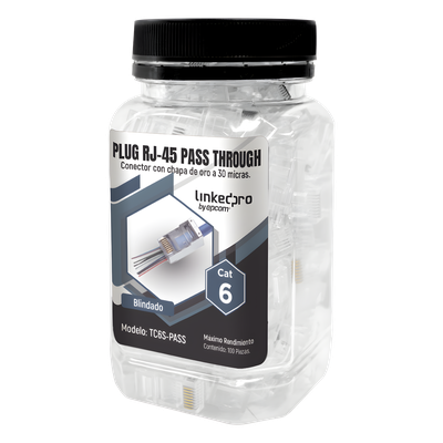 Bote con 100 Plugs Pass Through RJ45 Cat6 Blindado Chapado de Oro a 30 Micras para Durabilidad Extrema