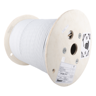 Bobina de Cable Blindado F/UTP de 4 Pares, Cat6A, Soporte de Aplicaciones 10GBase-T, LSZH (Libre de Gases Tóxicos), Color Blanco, 305 Metros (1000 Pies)