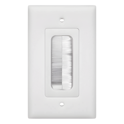 Placa de Pared Pasa Cable, Tipo Cepillo, de 1 Puerto, con Cerdas Antipolvo, Color Blanco