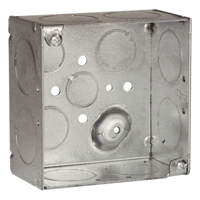 Caja Cuadrada Galvanizada de 4" x 4"/ Profundidad de 2 1/8" /8 Entradas 1", 3 Entradas 1/2" y  2 Entradas 3/4"/ Soldada.