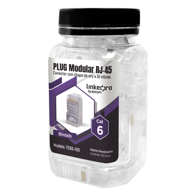 Bote con 100 Piezas de Plug Modular RJ45 Cat6 Blindado, Chapado de Oro a 30 Micras para Durabilidad Extrema SIN PIN de Tierra