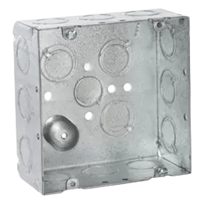 Caja Cuadrada 4 11/16 x 4 11/16"/ Profundidad de 2- 1/8"/ Cuenta 1 Entrada de 1/2" y 15 TKO  (1/2"-3/4").