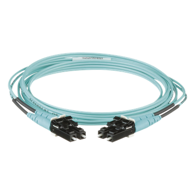 Jumper de Fibra Optica Multimodo 50/125 OM3, LC-LC Duplex, OFNR (Riser), Color Aqua, 2 Metros (6.56 Pies)
