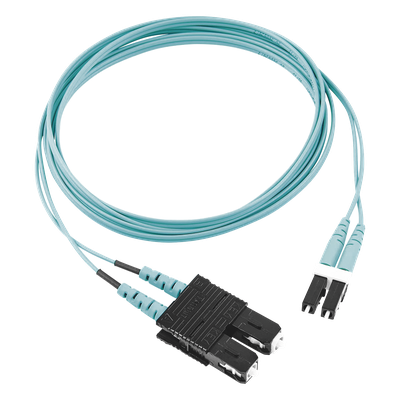 Jumper de Fibra Optica Multimodo 50/125 OM3, LC-SC Duplex, OFNR (Riser), Color Aqua, 30 Metros (98.43 Pies)
