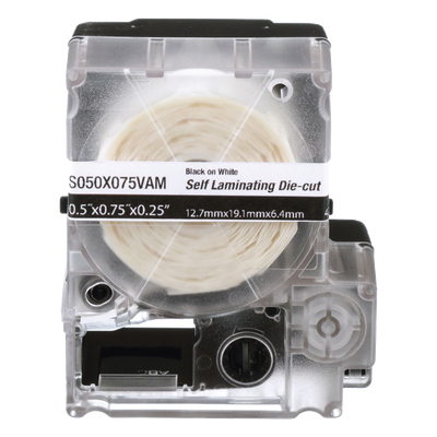 Casete de 425 Etiquetas Autolaminadas de 12.7 x 19.1 mm (0.5 x 0.75 pulgadas), para Cables de 2 a 4 mm (0.08 a 0.16 pulgadas) de Diámetro, Área de Impresión Color Blanco