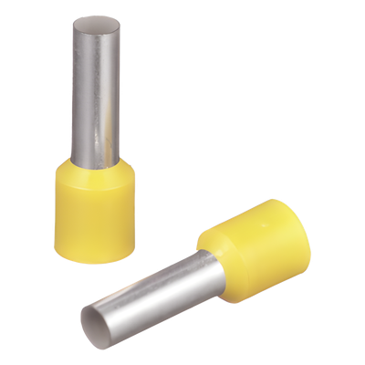 Ferrúl de cobre DIN Amarillo para Cable 10 AWG con largo 12 mm.  Paquete de 100 Piezas