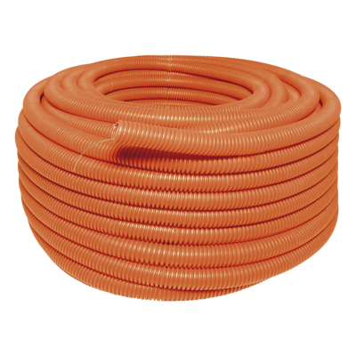 Manguera Poliducto Corrugado Flexible Naranja Reforzado de 1/2" x 100 m Para Instalaciones Eléctricas  /Polietileno Alta Densidad HDPE/ Con guía /Resistente a Intemperie.