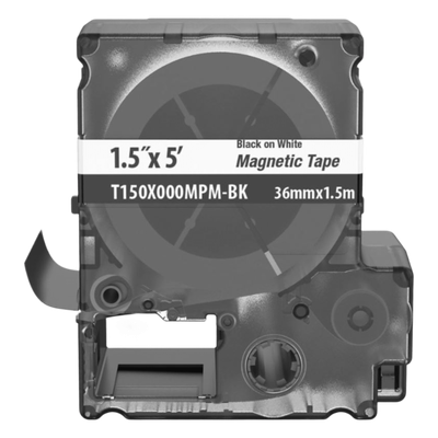 Casete de Etiquetas Magnéticas de Cinta Continua, Color Blanco Sobre Negro, Uso Interior, 36 mm (1.42 pulgadas) de Ancho x 1.5 Metros (4.92 pies) de Largo