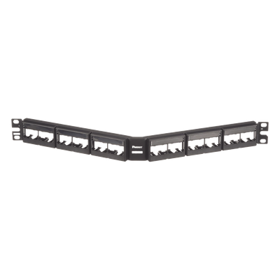 Panel de Parcheo Modular Mini-Com (Sin Conectores), Angulado, Sin Blindaje, Con Etiqueta y Cubierta, de 24 Puertos, 1UR