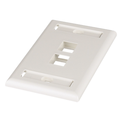 Placa de Pared Vertical, Salida Para 2 Puertos Keystone, Con Espacios Para Etiquetas, Color Blanco Mate