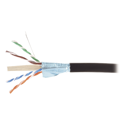Bobina de Cable Blindado F/UTP de 4 Pares, Para Exterior con Gel, Cat6A (23 AWG), Industrial para Climas Extremos, Enterrado Directo, Color Negro, 305 Metros (1000 Pies)
