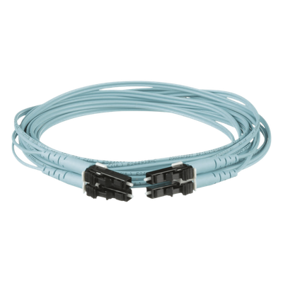 Jumper de Fibra Optica Multimodo 50/125 OM3, LC-LC Duplex, OFNR (Riser), Color Aqua, 4 Metros (13.12 Pies)