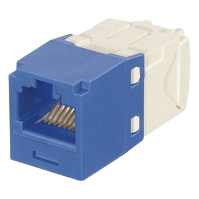 Conector Jack RJ45 Estilo TG con Llaveado Azul, Mini-Com, Categoría 6, de 8 Posiciones y 8 Cables
