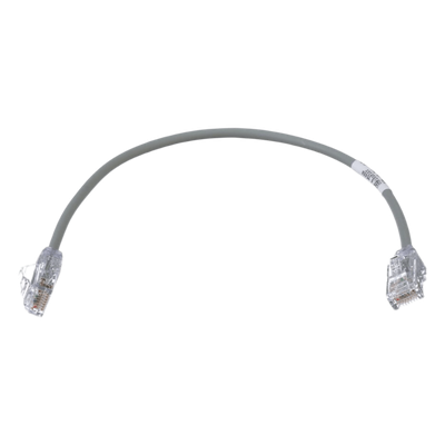 Cable de Parcheo TX6, UTP Cat6, Diámetro Reducido (28AWG), Color Gris, 0.30 Metros (1 Pie)