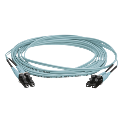 Jumper de Fibra Optica Multimodo 50/125 OM4, LC-LC Duplex, OFNR (Riser), Color Aqua, 20 Metros (65.62 Pies)
