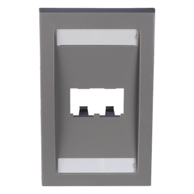 Placa de Pared Vertical Ejecutiva, Salida Para 2 Puertos Mini-Com, Con Espacios Para Etiquetas, Color Gris