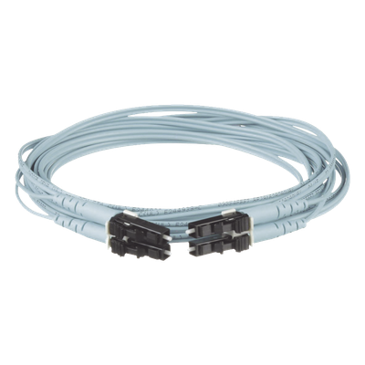 Jumper de Fibra Optica Multimodo 50/125 OM3, LC-LC Duplex, OFNR (Riser), Color Aqua, 7 Metros (22.97 Pies)