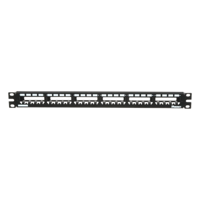 Panel de Parcheo Modular Mini-Com (Sin Conectores), Plano, Totalmente Blindado, de 24 Puertos, 1UR