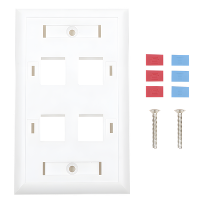 Placa de Pared de 4 Puertos, Keystone, con Espacio para Etiqueta, Color Blanco