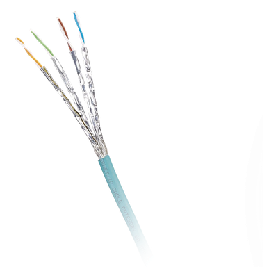 Bobina de Cable Blindado S/FTP Categoría 6A, Uso Industrial con Resistencia al Aceite, Rayos UV y Abrasión, Multifilar (Flexible), Color Azul Cerceta, Bobina de 500 Metros (1640 Pies)