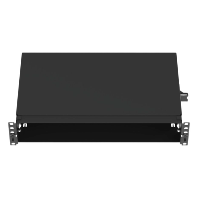 Panel de Distribución de Fibra Óptica, Acepta 8 Casetes QuickNet o Placas FAP/FMP con Panel CFAPPBL2 (No Incluido), Bandeja Fija, Hasta 192 Fibras, Color Negro, 2UR