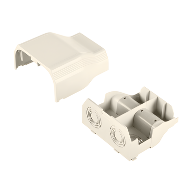 Conexión de tubería a canaleta T70, Salidas de 1/2", 3/4", 1" y 1 1/4", material ABS, Color Blanco Mate