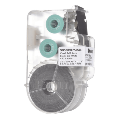 Casete de 450 Etiquetas Autolaminadas de 12.7 x 19.1 mm (0.5 x 0.75 pulgadas), para Cables de 2 a 4 mm (0.08 a 0.16 pulgadas) de Diámetro, Área de Impresión Color Blanco