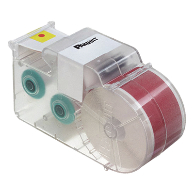 Casete de Etiquetas de Vinilo de Cinta Continua, Color Blanco Sobre Rojo, Uso Interior/Exterior, 25.4 mm de Ancho x 7.6 Metros de Largo (24.93 Pies)