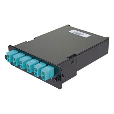 Placa Acopladora de Fibra Óptica FAP, Con 12 Pigtails y 6 Conectores LC Duplex (12 Fibras), Para Fibra Multimodo OM3/OM4, Color Aqua