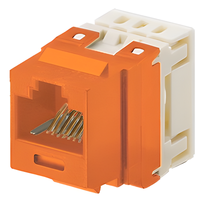 Conector Jack Estilo 110 (de Impacto), Tipo Keystone, Categoría 5e, de 8 Posiciones y 8 Cables, Color Naranja