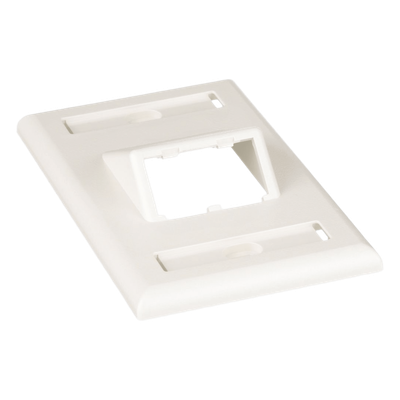 Placa de Pared Vertical Clásica, Salida Para 2 Puertos Mini-Com Inclinados, Con Espacios Para Etiquetas, Color Blanco Mate