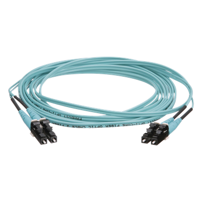 Jumper de Fibra Óptica Multimodo 50/125 OM4, LC-LC Duplex, OFNR (Riser), Color Aqua, 13 Metros (42.65 Pies)