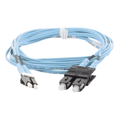 Jumper de Fibra Optica Multimodo 50/125 OM3, LC-SC Duplex, OFNR (Riser), Color Aqua, 10 Metros (32.81 Pies)