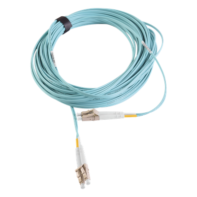 Jumper de Fibra Óptica Multimodo 50/125 XGLO OM3, LC-LC Duplex, OFNR, Color Aqua, 10 Metros (32.81 Pies)
