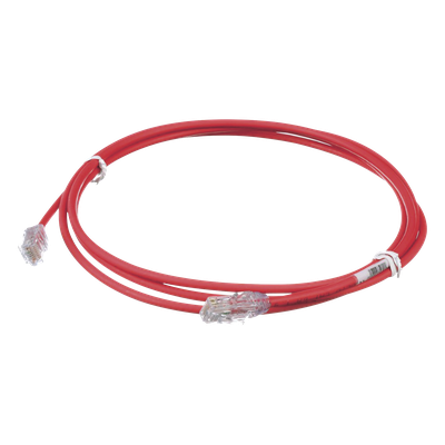 Cable de Parcheo UTP Cat6A, CM/LSZH, Diámetro Reducido (28AWG), Color Rojo, 2.13 Metros (7 Pies)