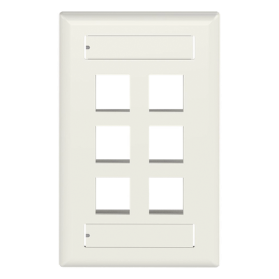 Placa de Pared Vertical, Salida Para 6 Puertos Keystone, Con Espacios Para Etiquetas, Color Blanco Mate