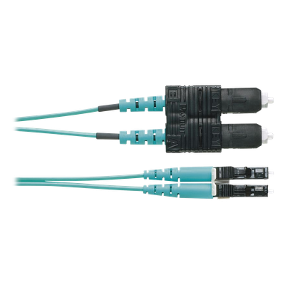 Jumper de Fibra Optica Multimodo 50/125 OM4, LC-SC Duplex, OFNR (Riser), Color Aqua, 3 Metros (9.84 Pies)