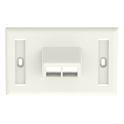 Placa de Pared Horizontal, Salida Para 2 Puertos Keystone, Con Espacios Para Etiquetas, Color Blanco Mate