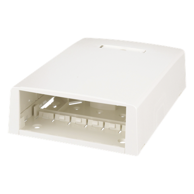 Caja de Montaje en Superficie, con Accesorio para Resguardo de Fibra Óptica, para 12 Módulos Mini-Com, Color Blanco Mate