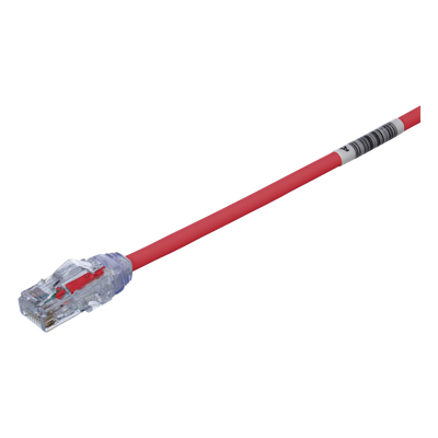 Cable de Parcheo UTP Cat6A, CM/LSZH, Diámetro Reducido (28AWG), Color Rojo, 0.3 Metros (1 Pie)